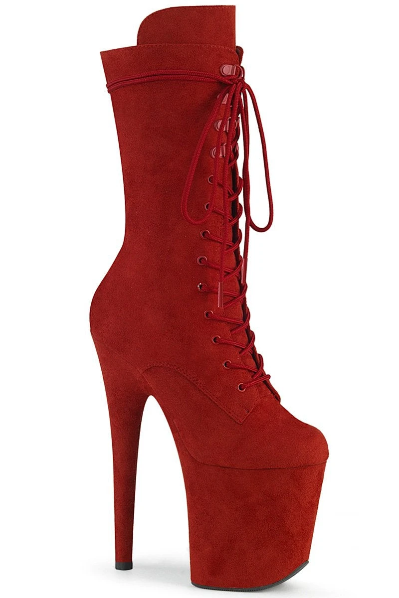 Pleaser USA Flamingo-1050FS Faux Suede 8inch Pleaser Boots - Red 1 Pleaser USA Flamingo-1050FS Faux Suede 8inch Pleaser Boots - Red