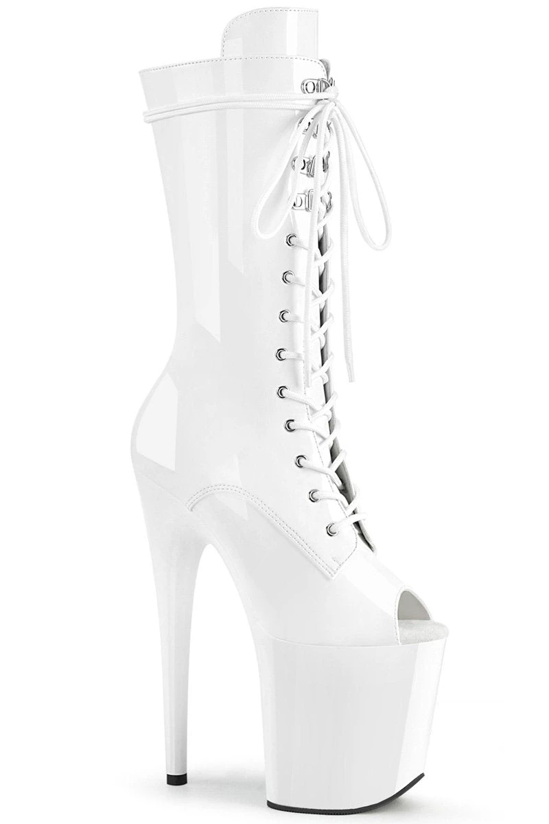 Pleaser USA Flamingo-1051 8inch Peep Toe Pleaser Boots - Patent White 1 Pleaser USA Flamingo-1051 8inch Peep Toe Pleaser Boots - Patent White
