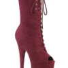 Pleaser USA Flamingo-1051FS Faux Suede 8inch Peep Toe Pleaser Boots - Burgundy