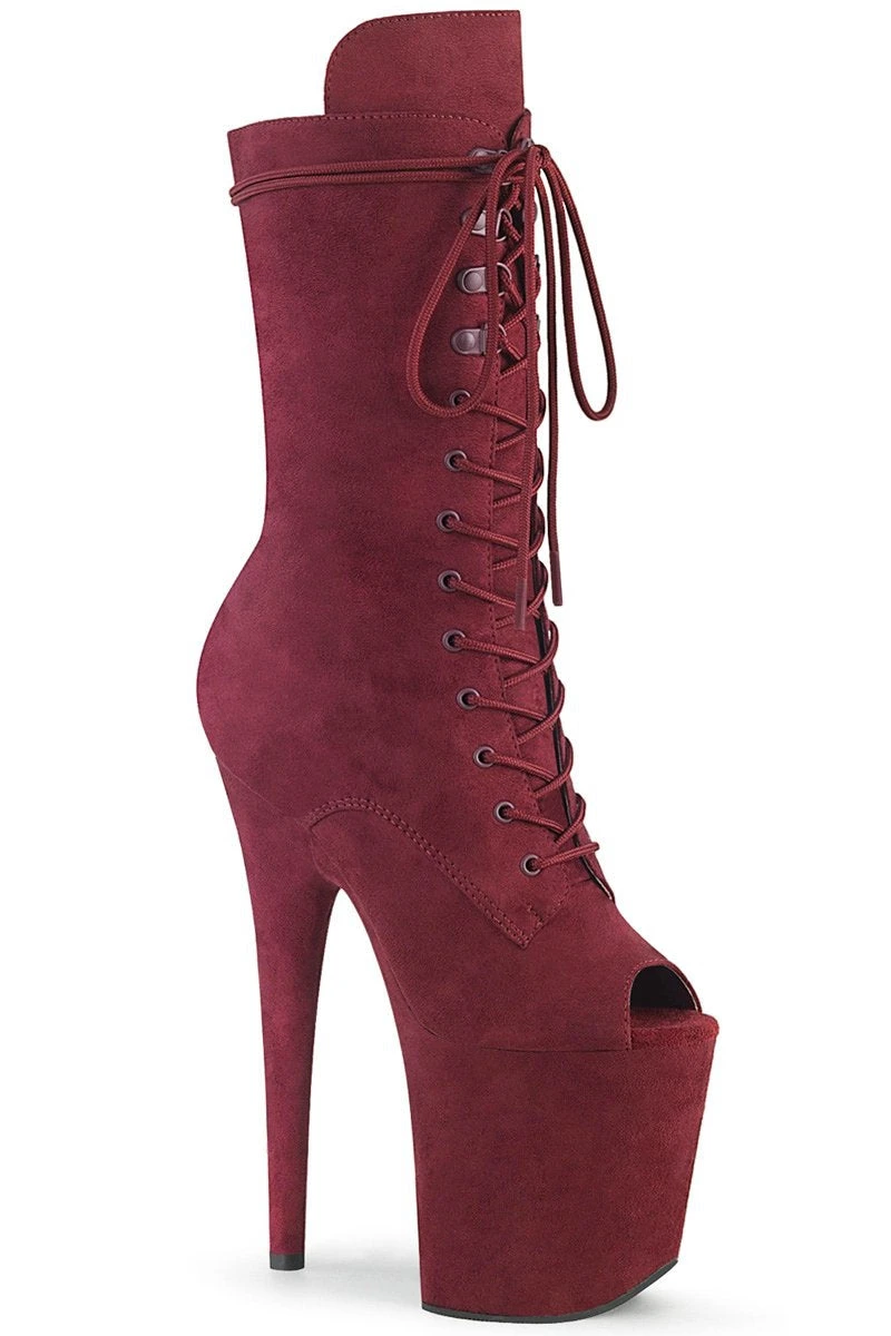 Pleaser USA Flamingo-1051FS Faux Suede 8inch Peep Toe Pleaser Boots - Burgundy 1 Pleaser USA Flamingo-1051FS Faux Suede 8inch Peep Toe Pleaser Boots - Burgundy