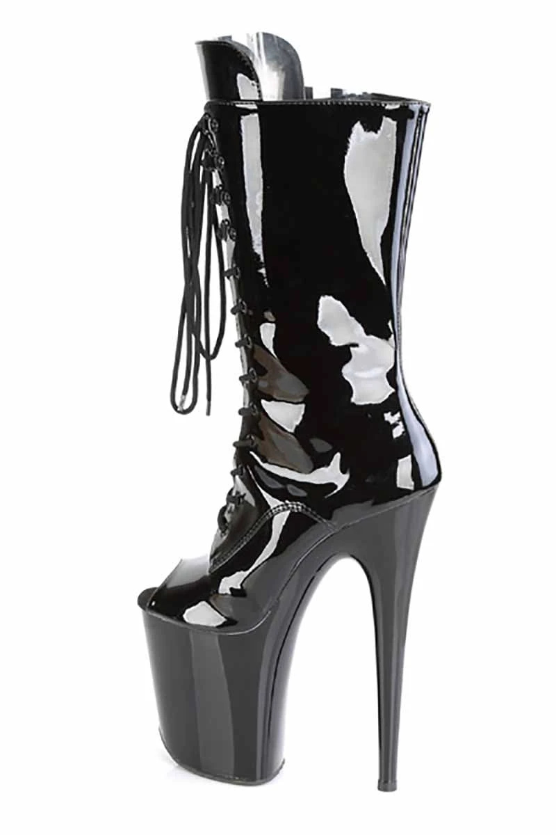 Pleaser USA Flamingo-1051 8inch Peep Toe Pleaser Boots - Patent Black 3 Pleaser USA Flamingo-1051 8inch Peep Toe Pleaser Boots - Patent Black - Image 3