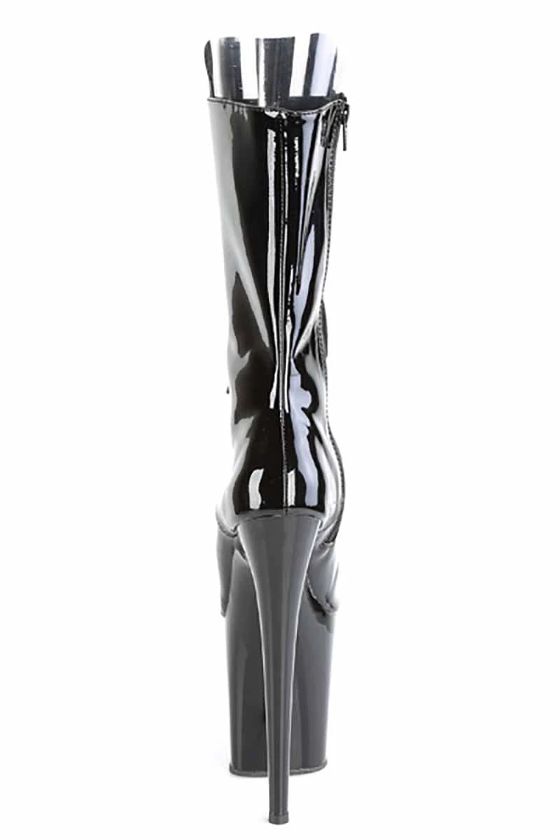 Pleaser USA Flamingo-1051 8inch Peep Toe Pleaser Boots - Patent Black 4 Pleaser USA Flamingo-1051 8inch Peep Toe Pleaser Boots - Patent Black - Image 4
