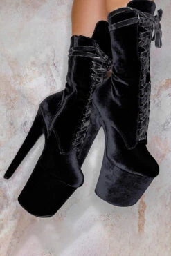 Hella Heels BabyDoll Velvet 8inch Boots - Russian Roulette 7 Hella Heels BabyDoll Velvet 8inch Boots - Russian Roulette -Famous Boot Store russianRoulette8inchblack 6 1